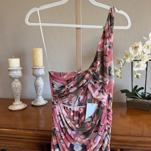MISA Los Angeles Alethea One Shoulder Dress Resort Batik Mesh Large NWT - Picture 5 of 10